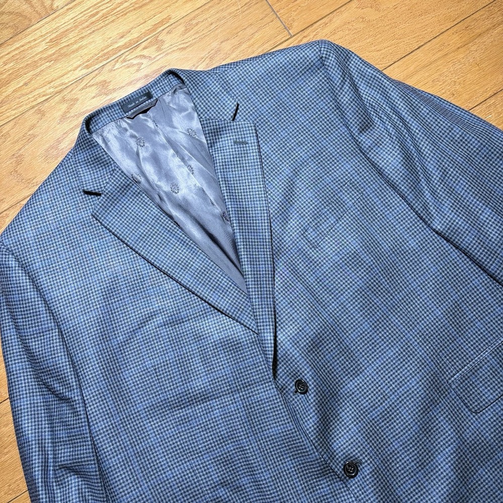 Ralph Lauren 54R Blue Gray Silk Wool Check Tweed Blazer Sport Coat Jacket